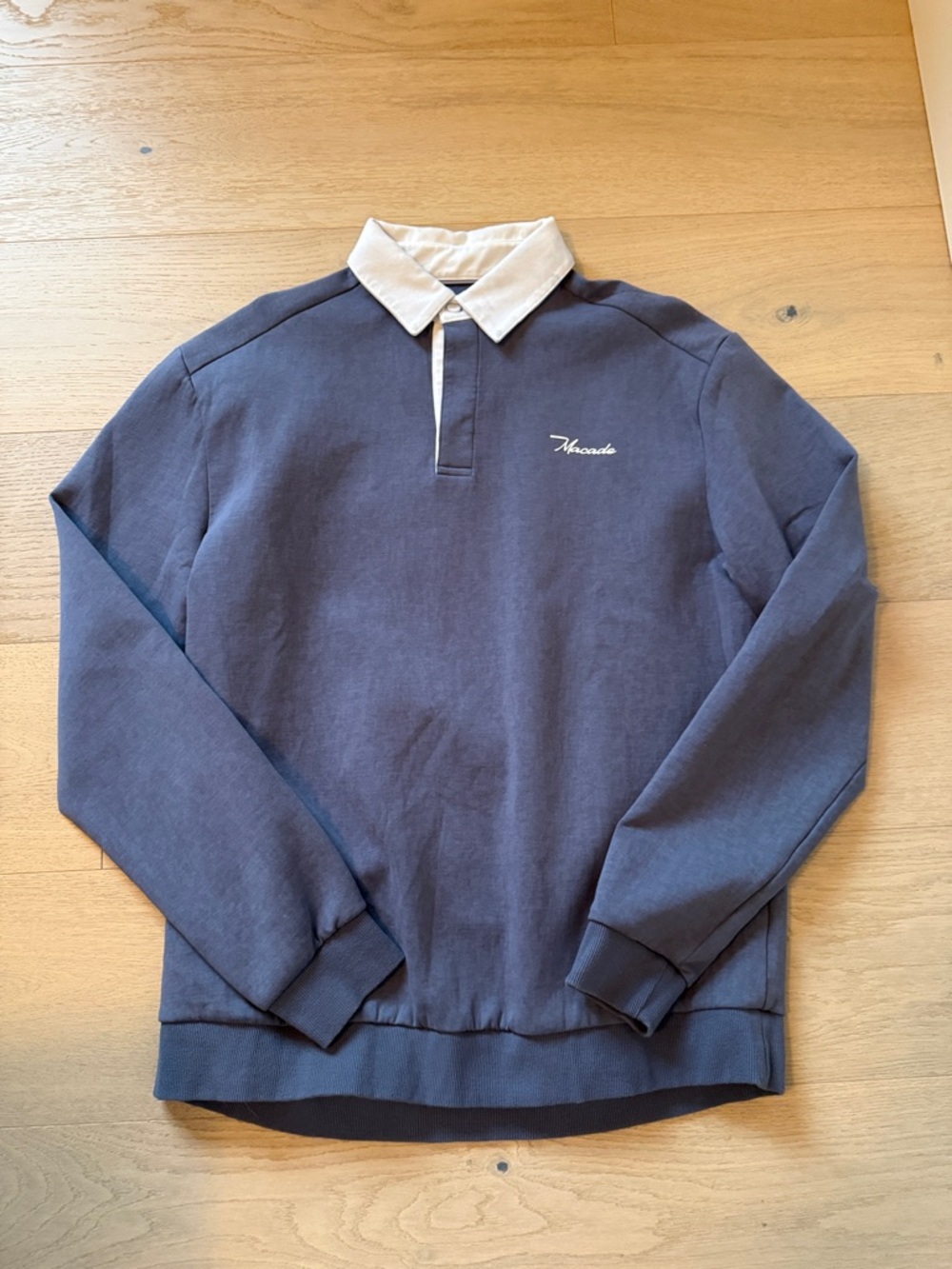 Macade Blue Long Sleeve Rugby Pullover with White Collar